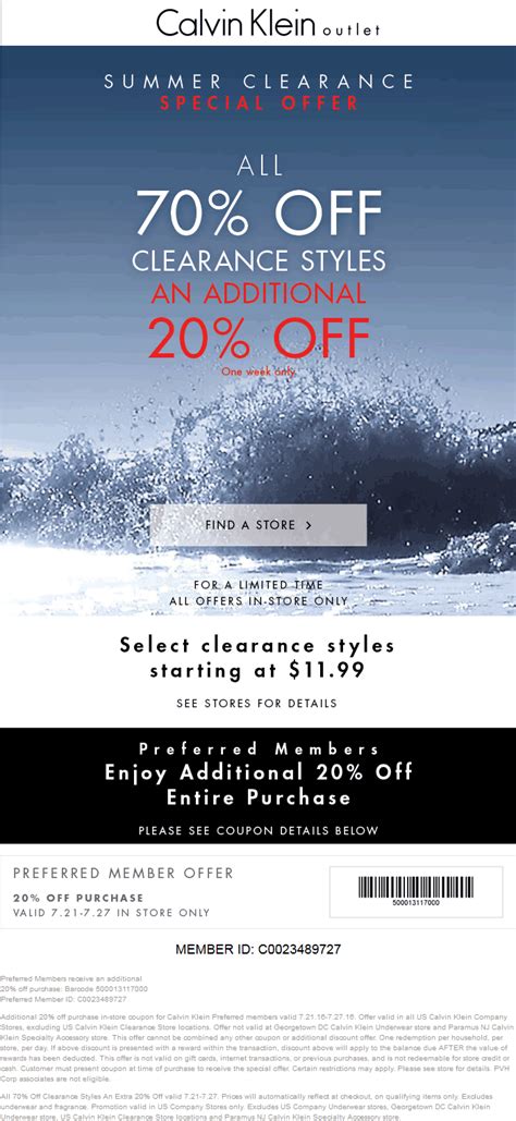 calvin klein outlet discount coupon